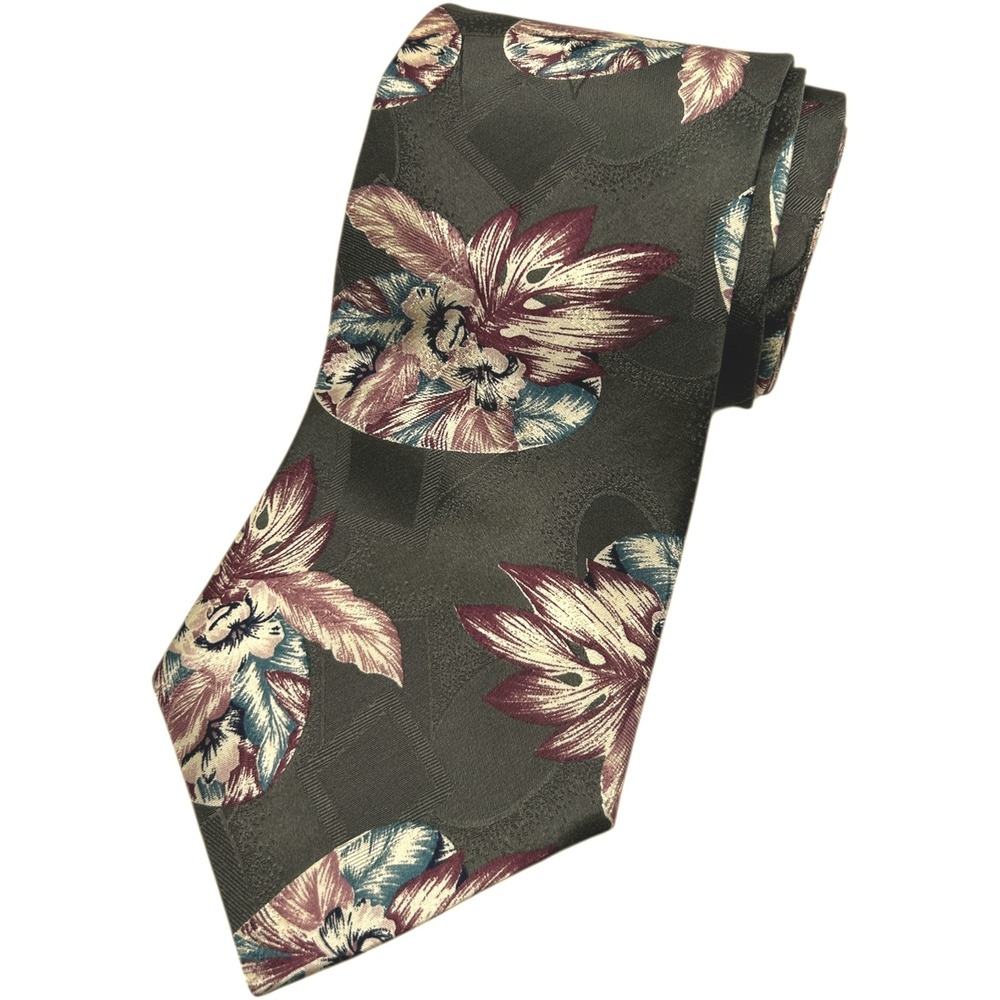Reed & James Mens Sage Floral Silk Tie Made in USA 58"L x 4"W‎ RN 45590